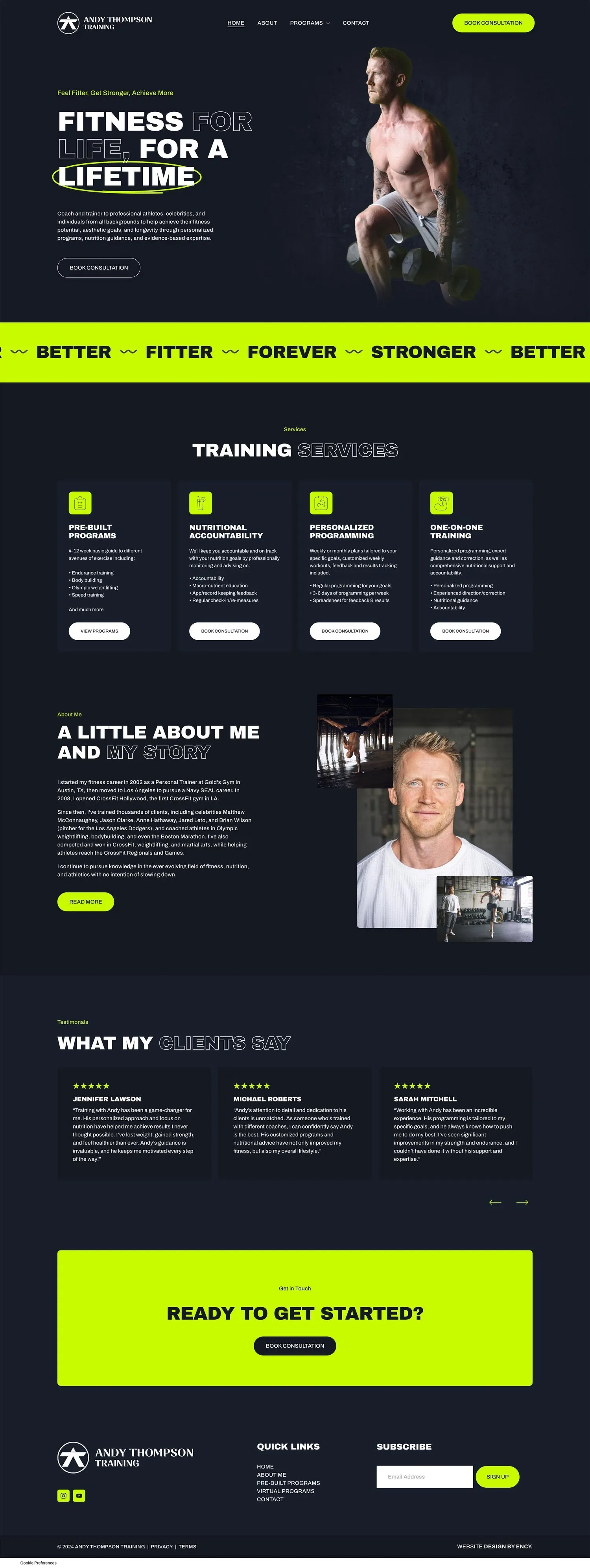 Full homepage design of the Andy Thompson Training website