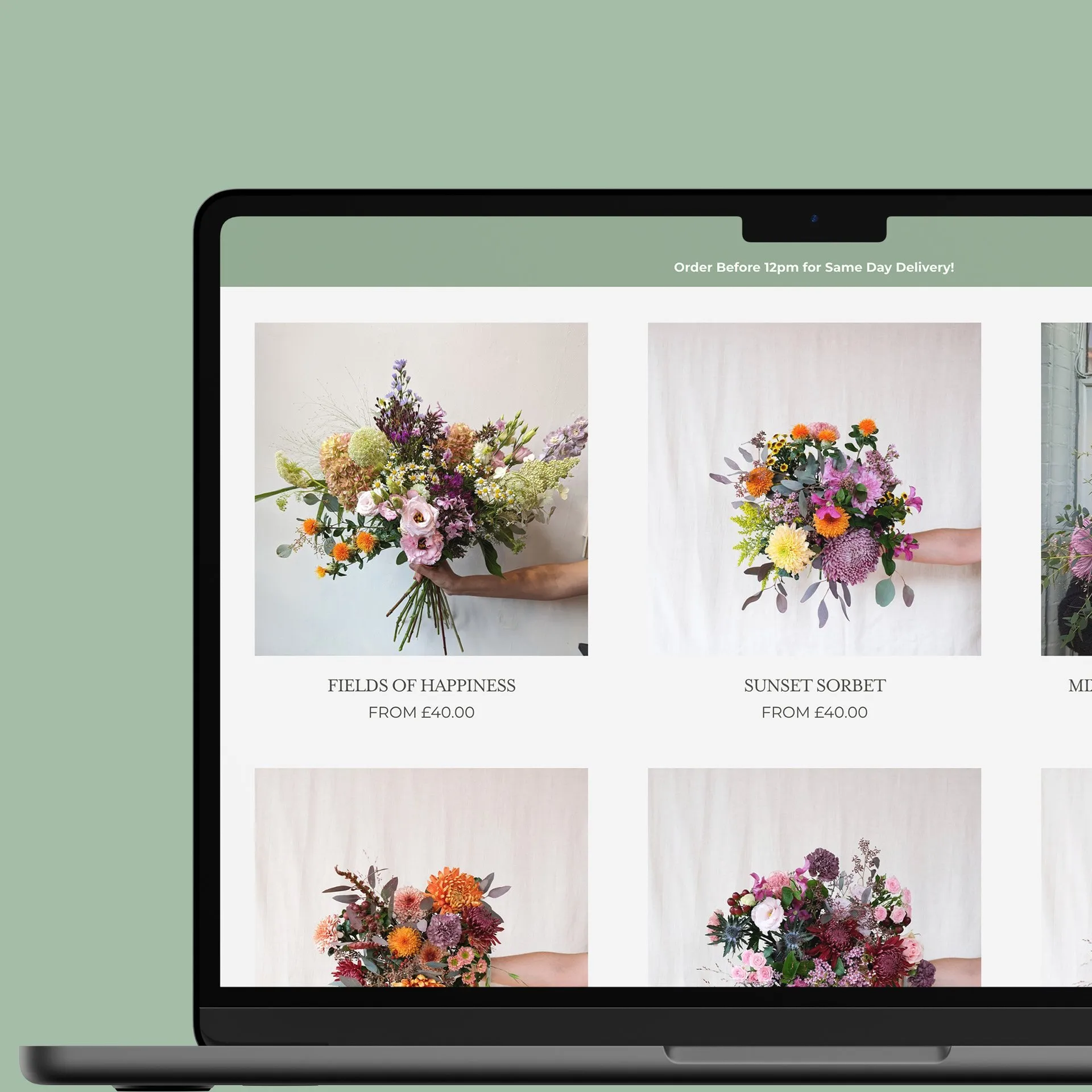 Arta’s Flowers website on a laptop