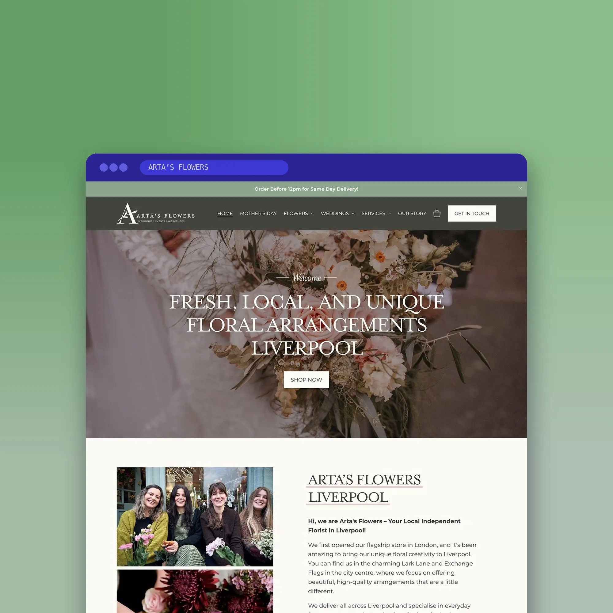 Arta’s Flowers website designed by Design by Ency