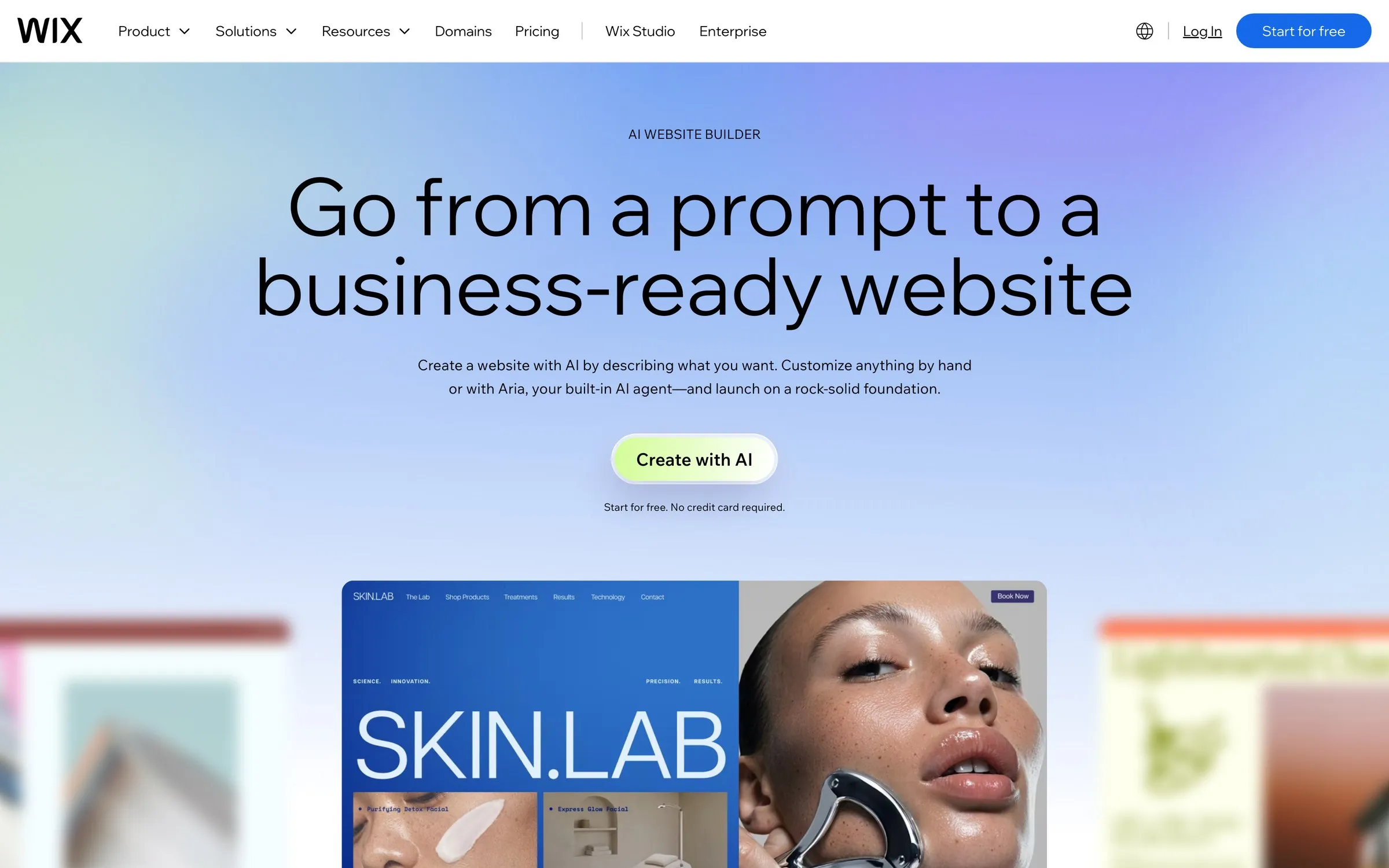 Wix’s AI website builder page