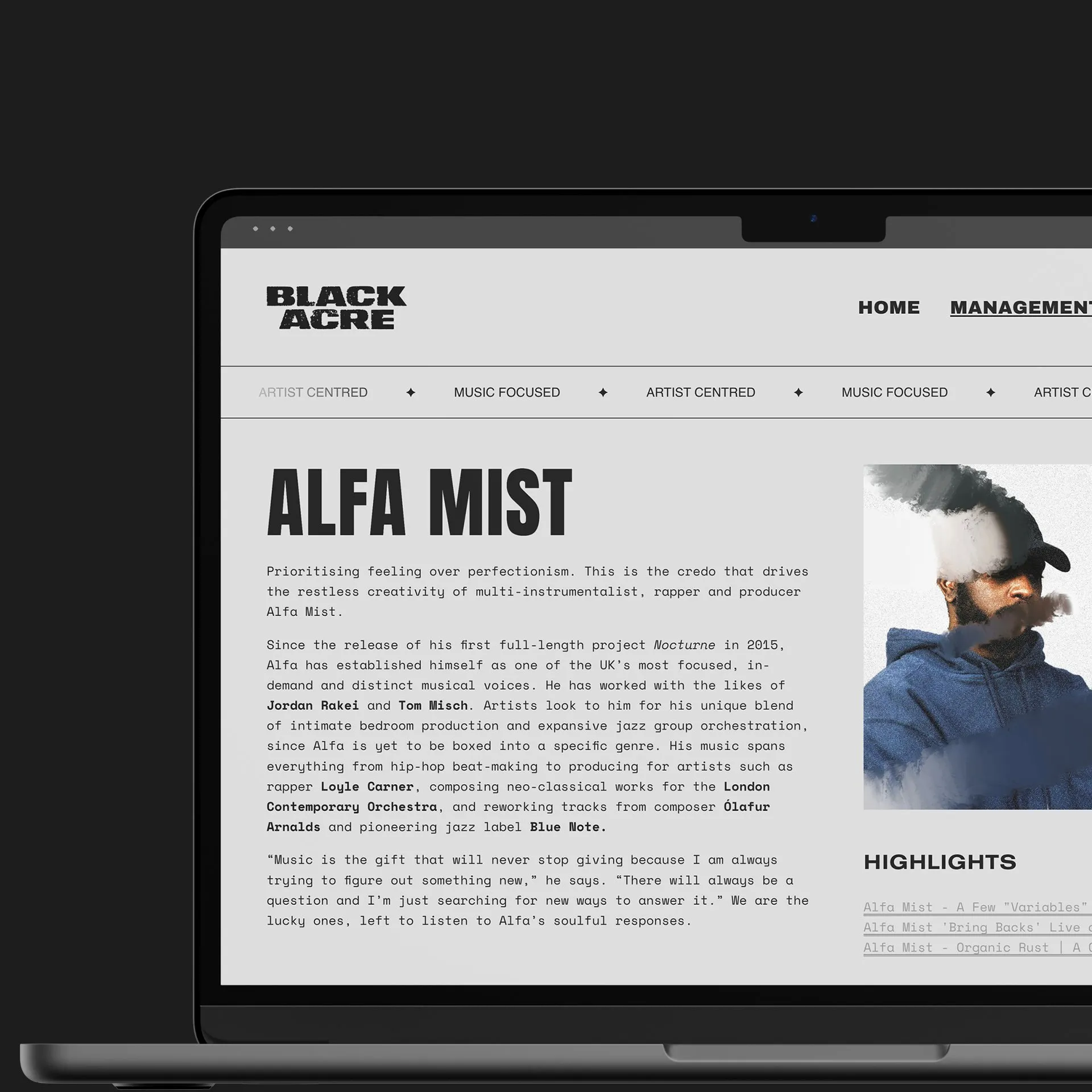 Black Acre Records website on a laptop