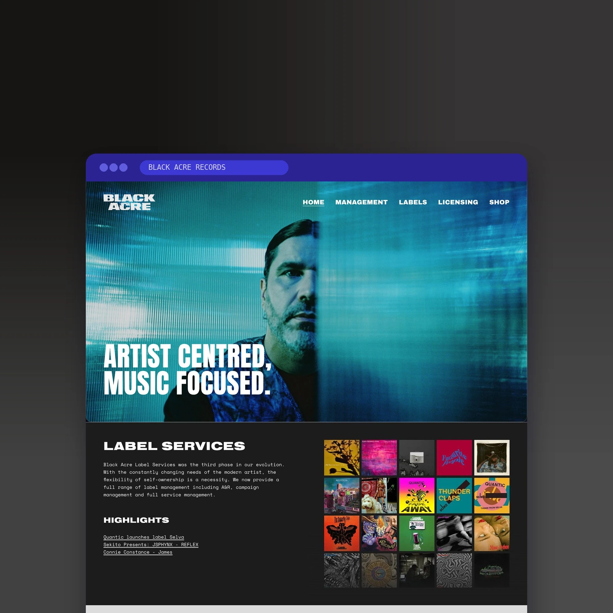 Black Acre Records website designed by Design by Ency