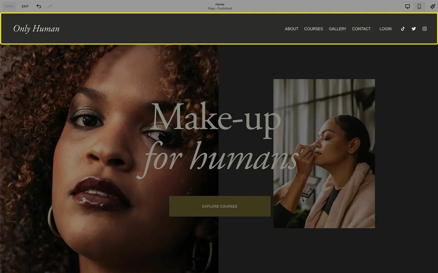 A screenshot of a header in Squarespace.