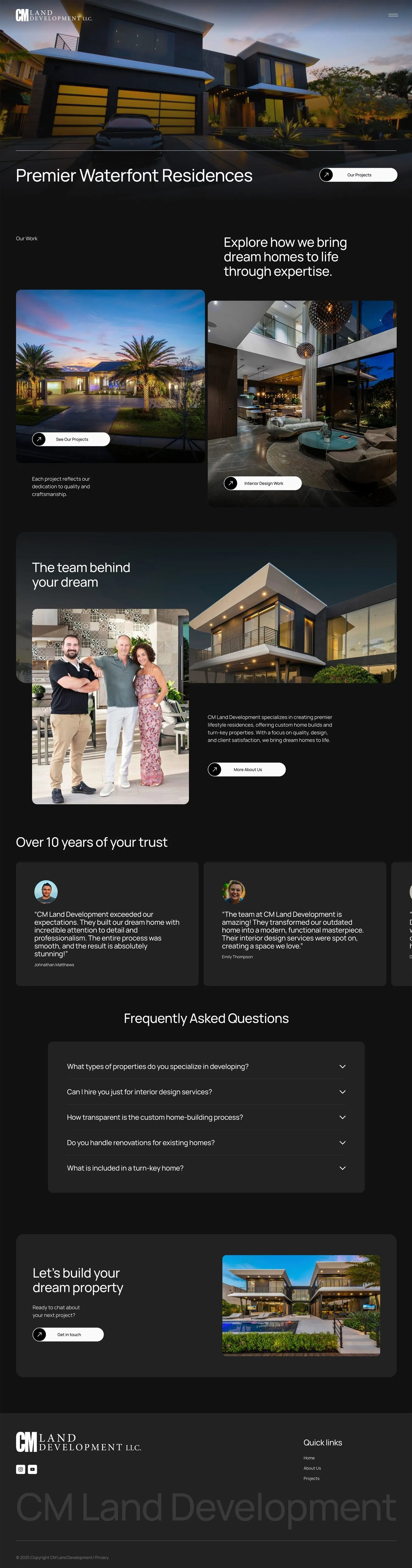 Full homepage design of the CM Land Development website