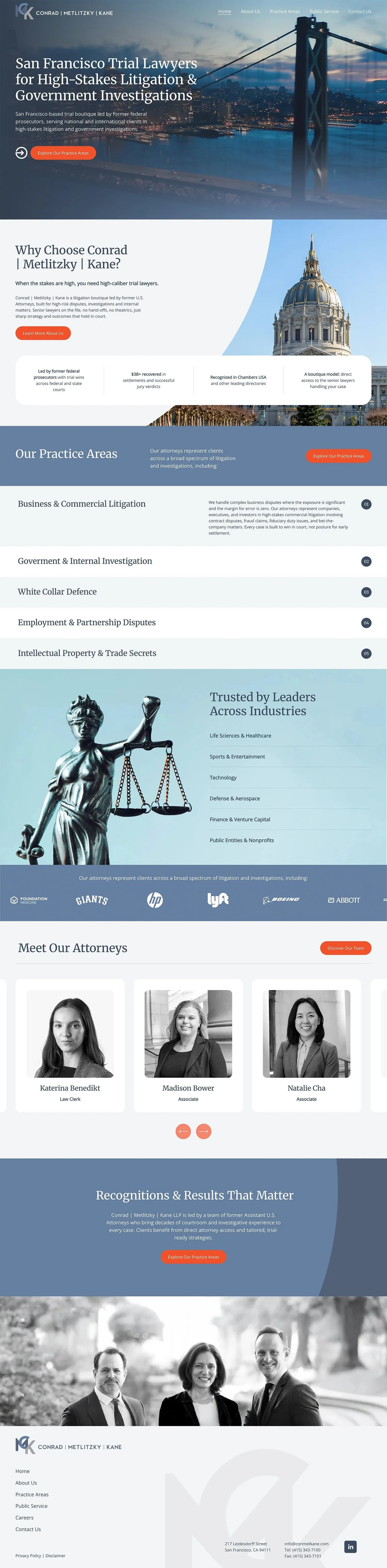Full homepage design of the CMK Business Attorneys website