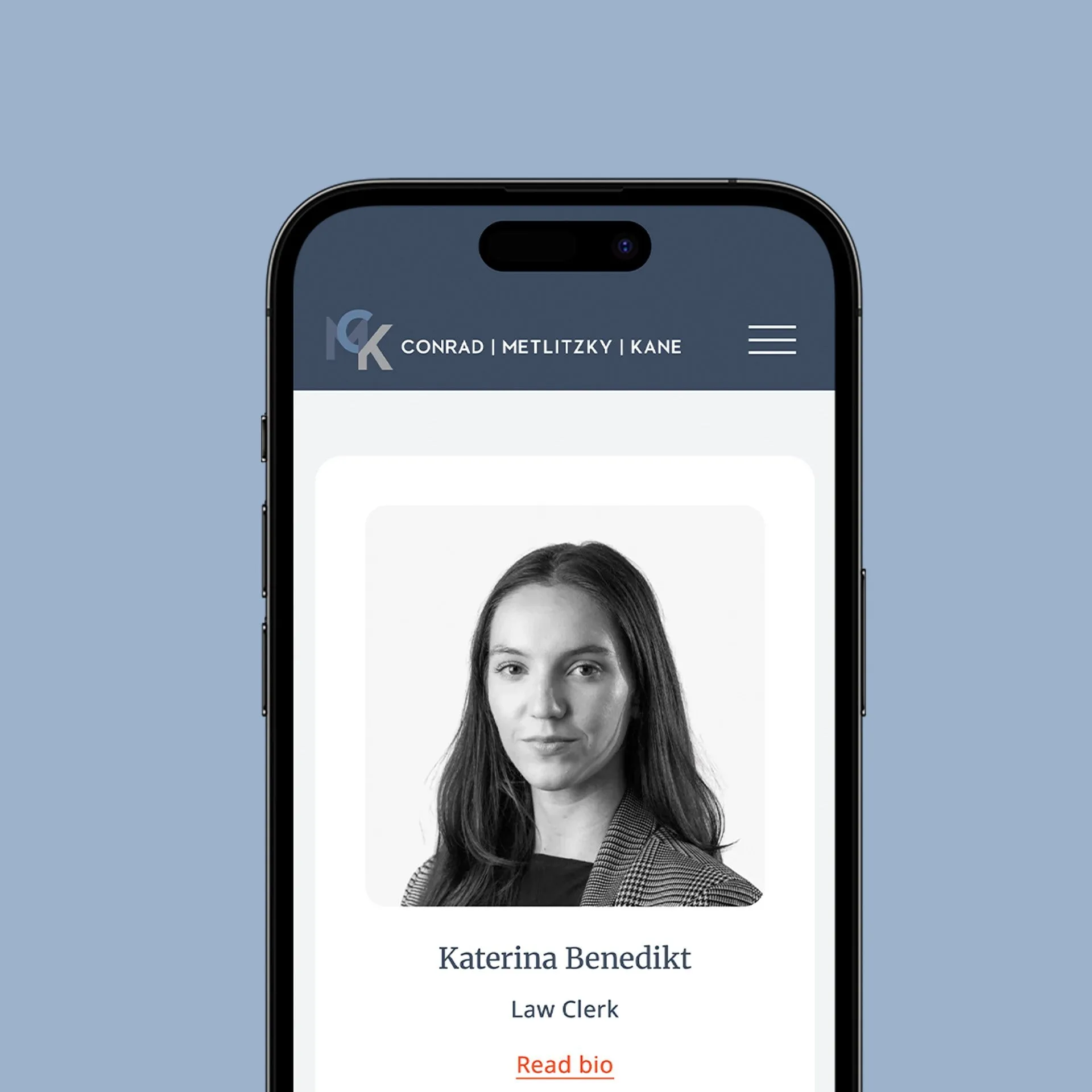 CMK Business Attorneys website on a phone