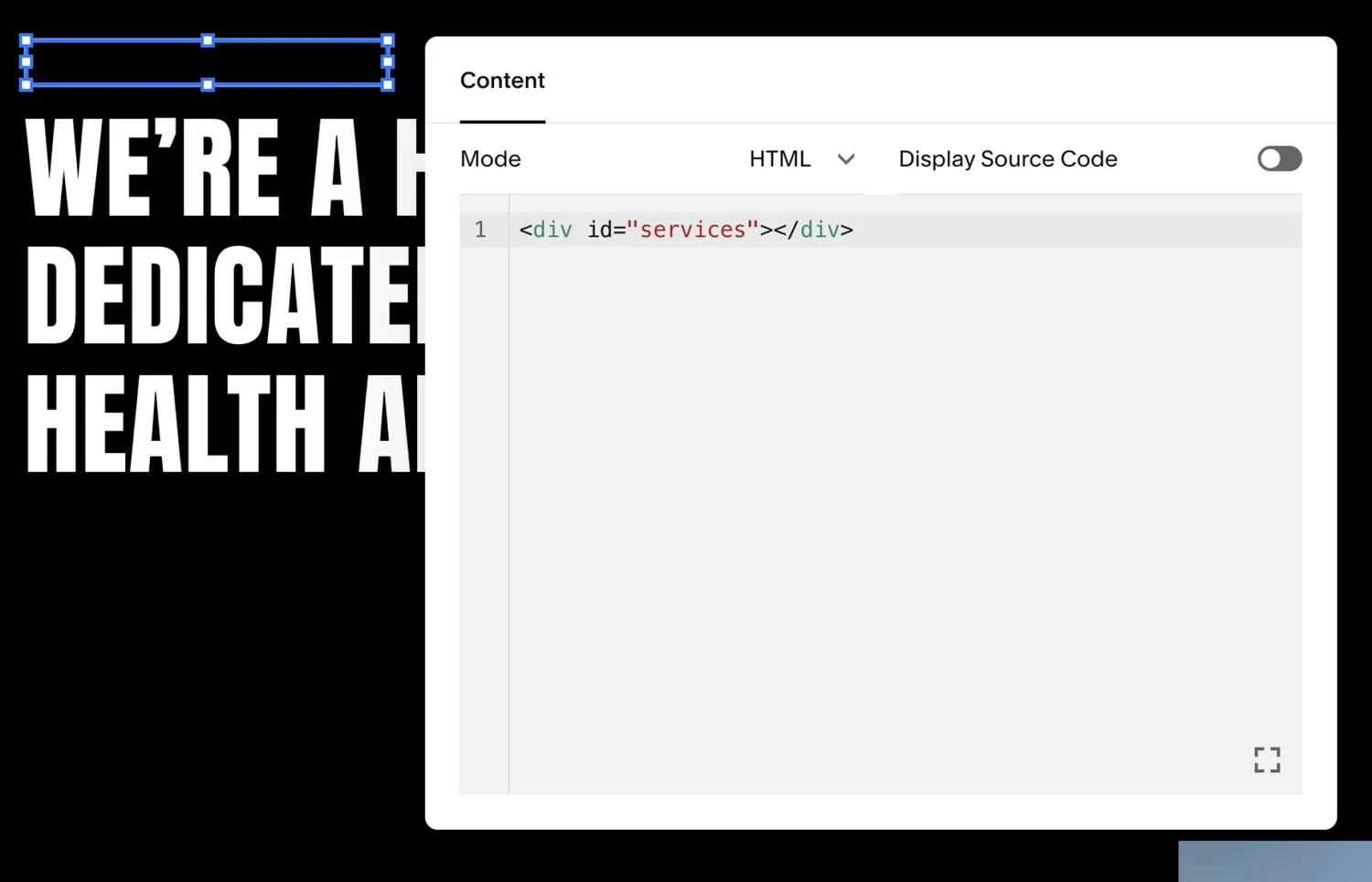 A screenshot demonstrating the anchor link code inside of a code block.