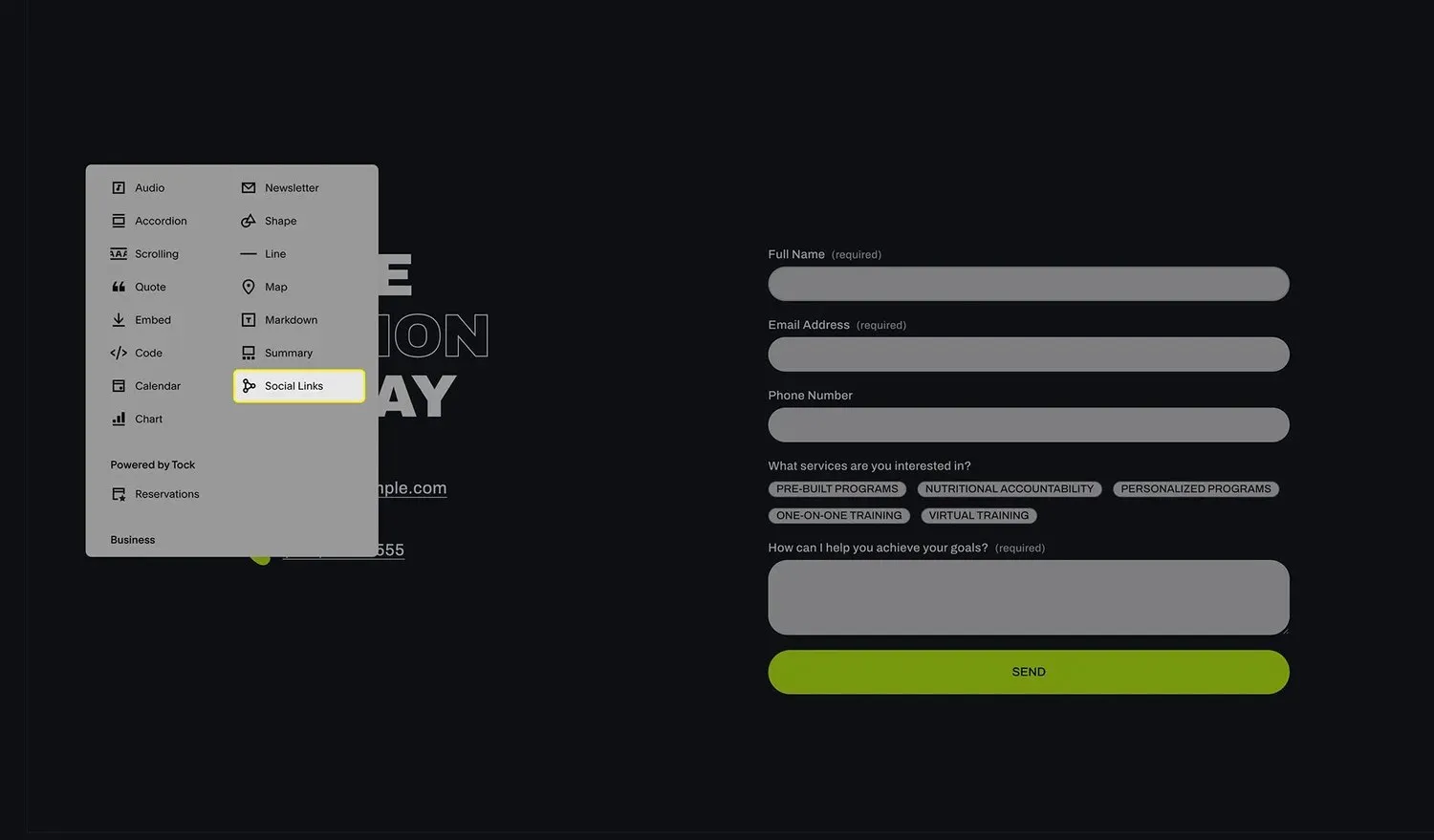 An example of the Social Links block in the Squarespace editor.