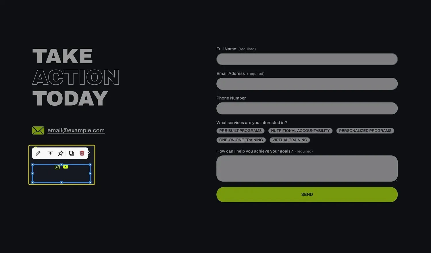 An example of how the Social Links block looks on a Squarespace website.