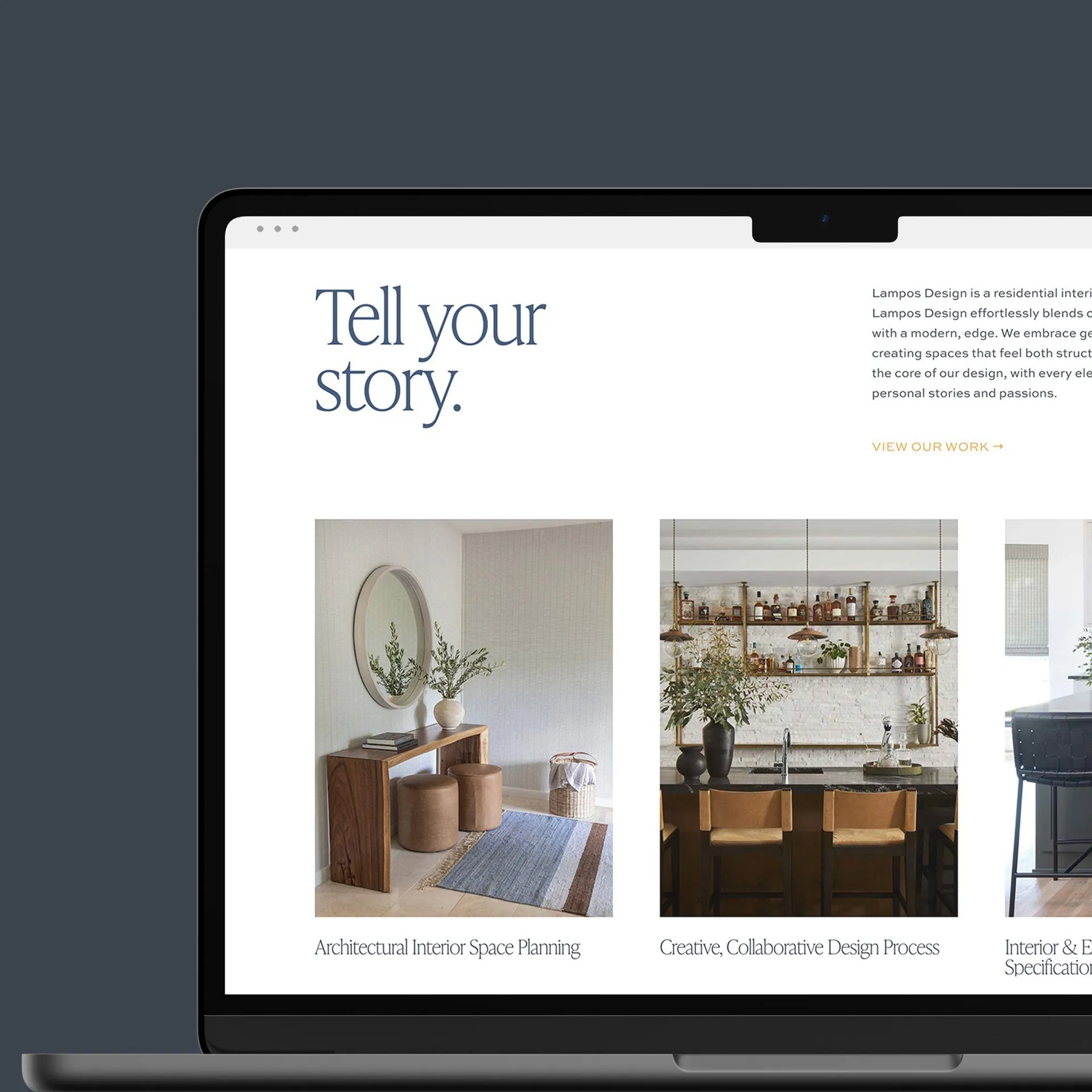 Lampos Design website on a laptop