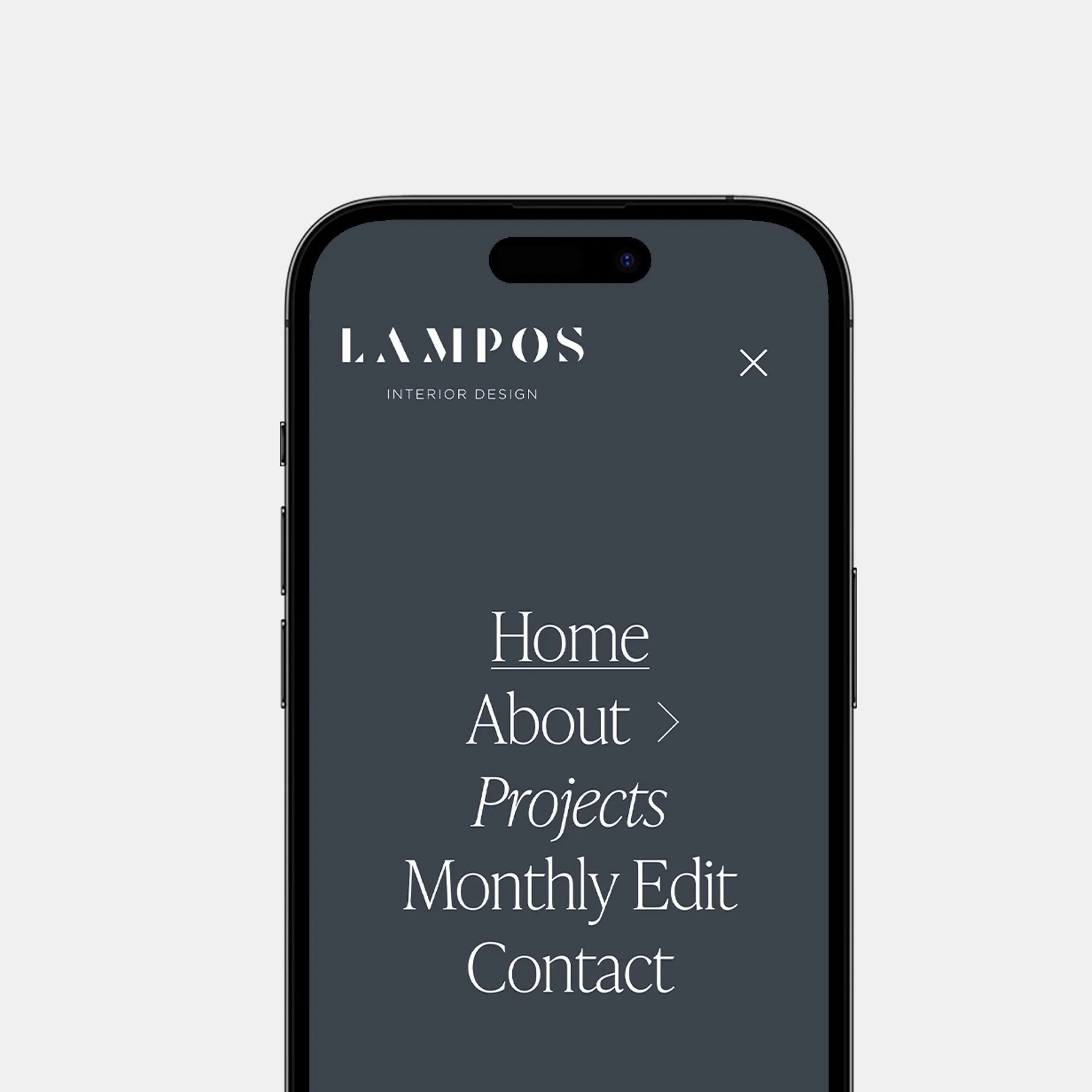 Lampos Design website on a phone