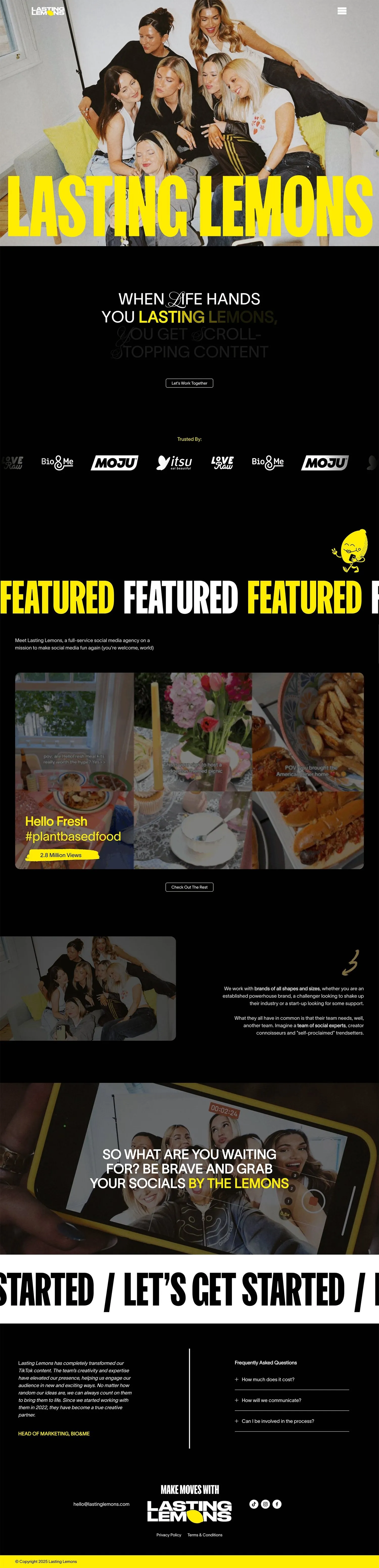 Full homepage design of the Lasting Lemons website