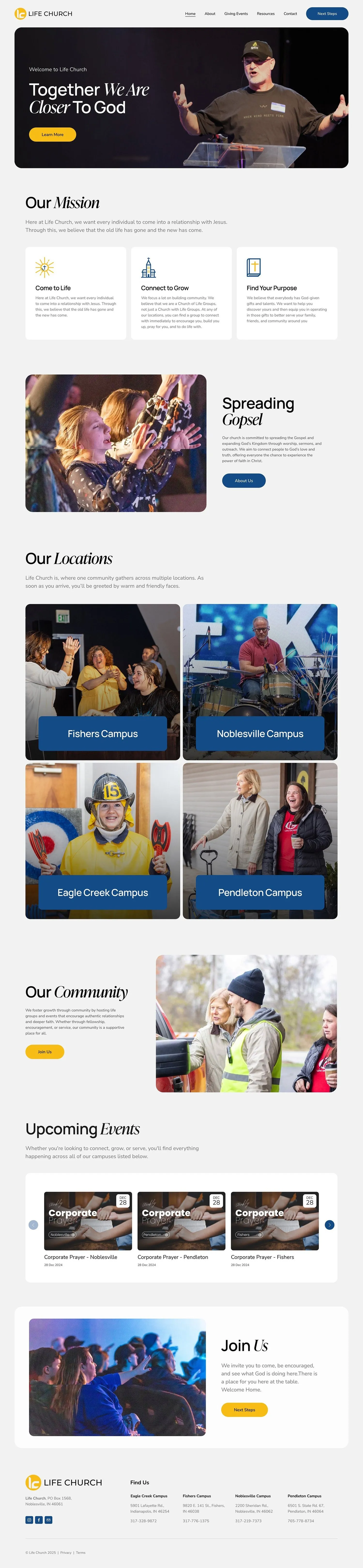Full homepage design of the Life Church website