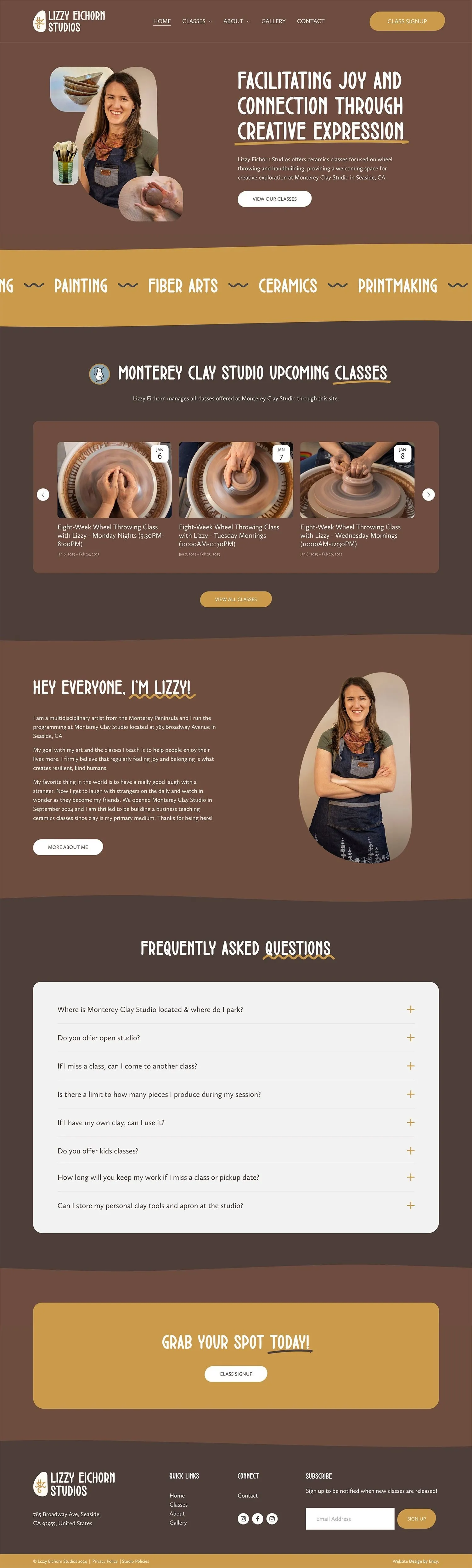 Full homepage design of the Lizzy Eichorn Studios website