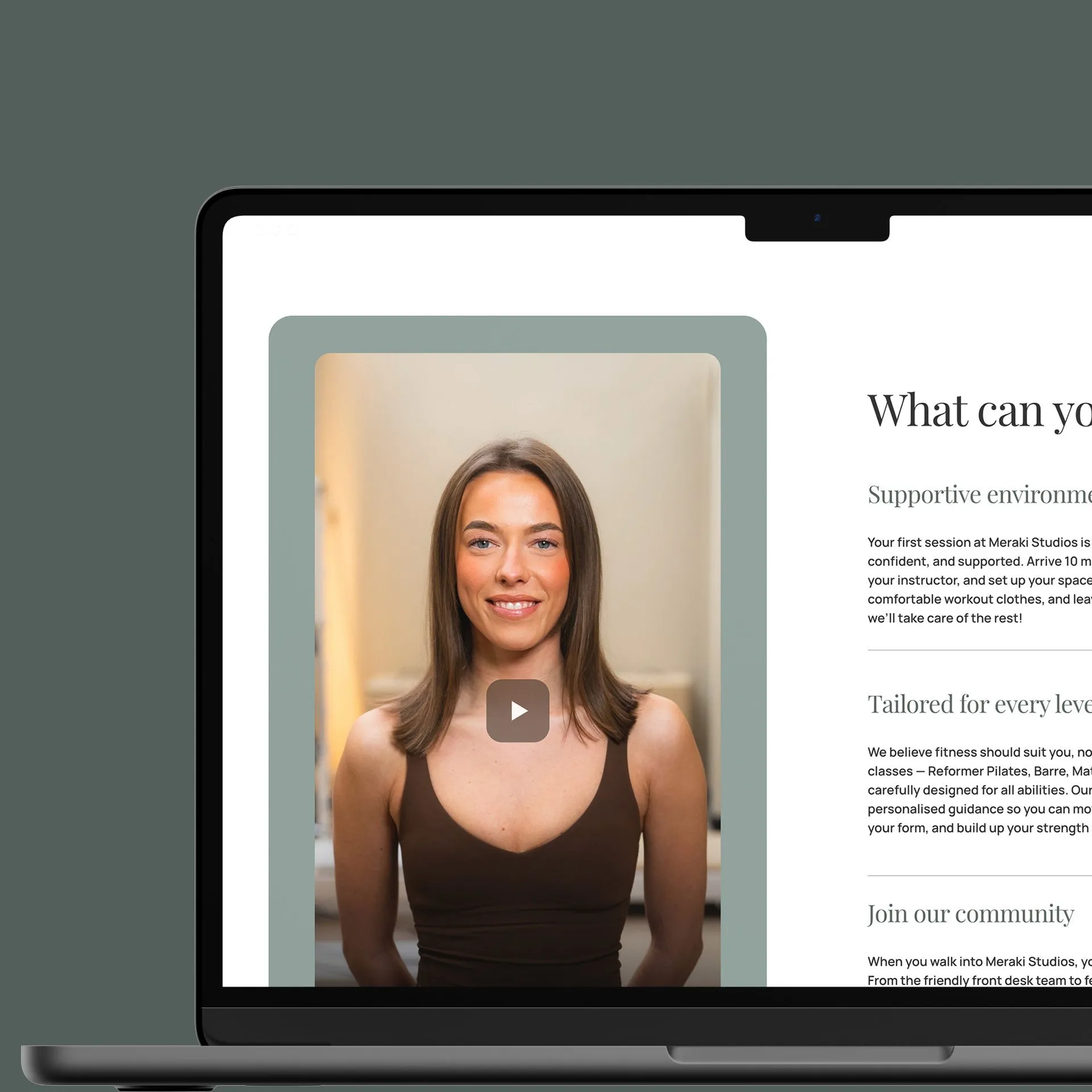 Meraki Studios website on a laptop