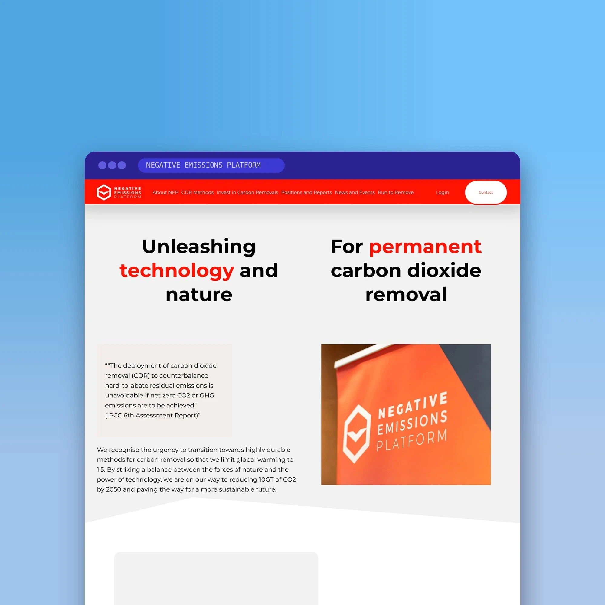 Negative Emissions Platform: the old homepage, before the rebuild