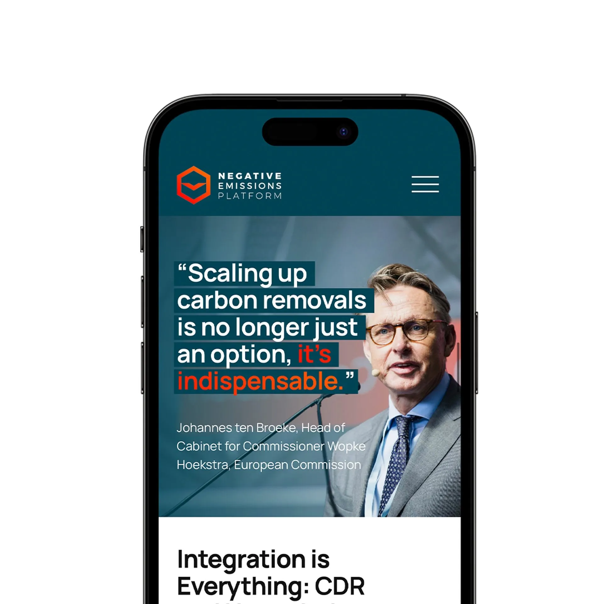 Negative Emissions Platform website on a phone