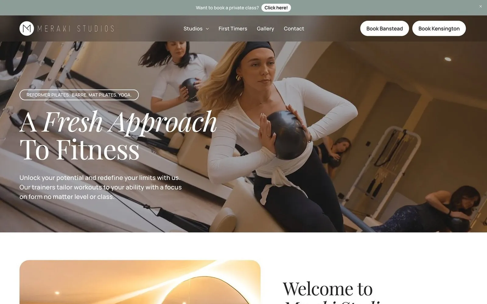 The Meraki Studios homepage, rebuilt on Squarespace from WordPress