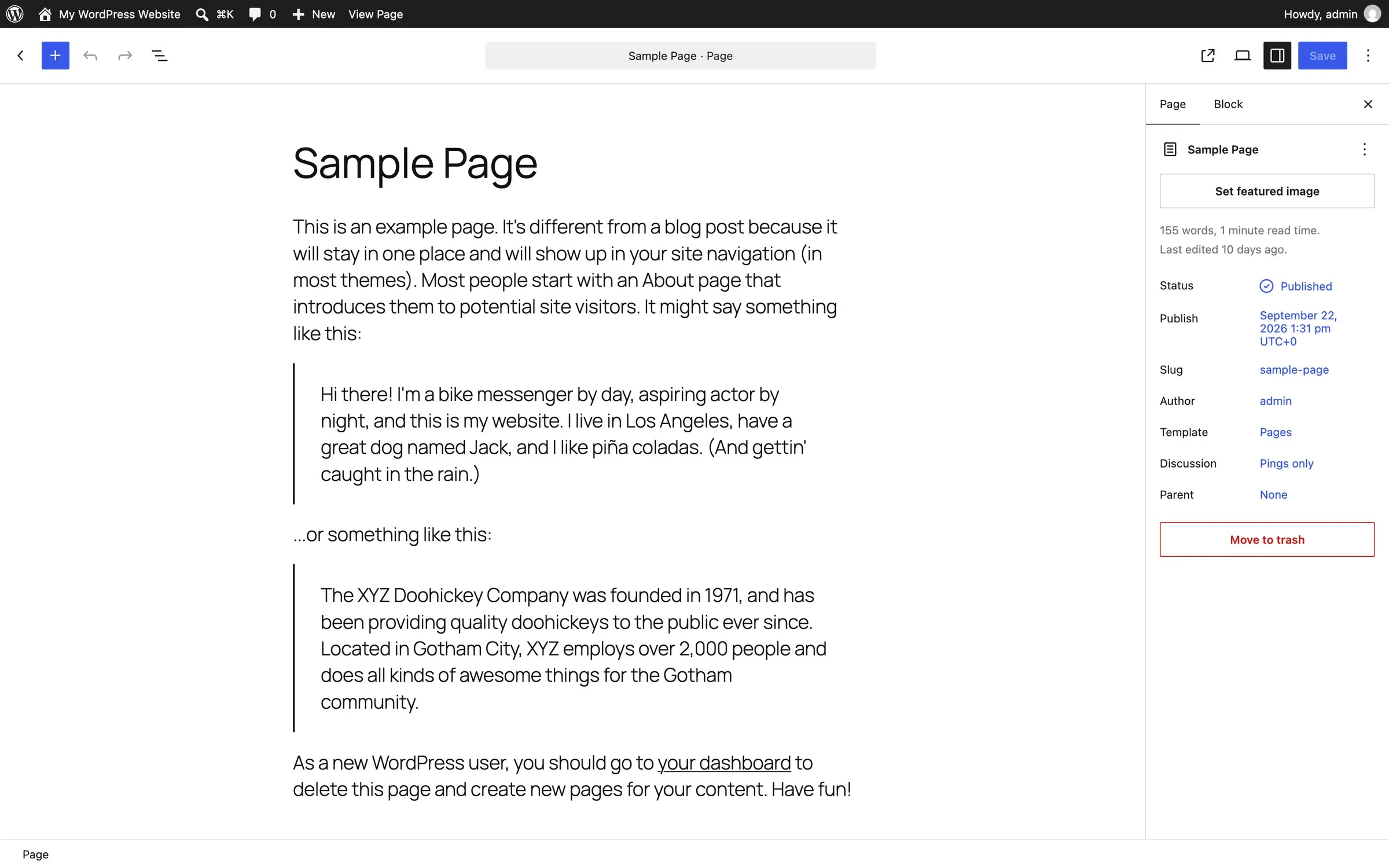 A page open in the WordPress block editor