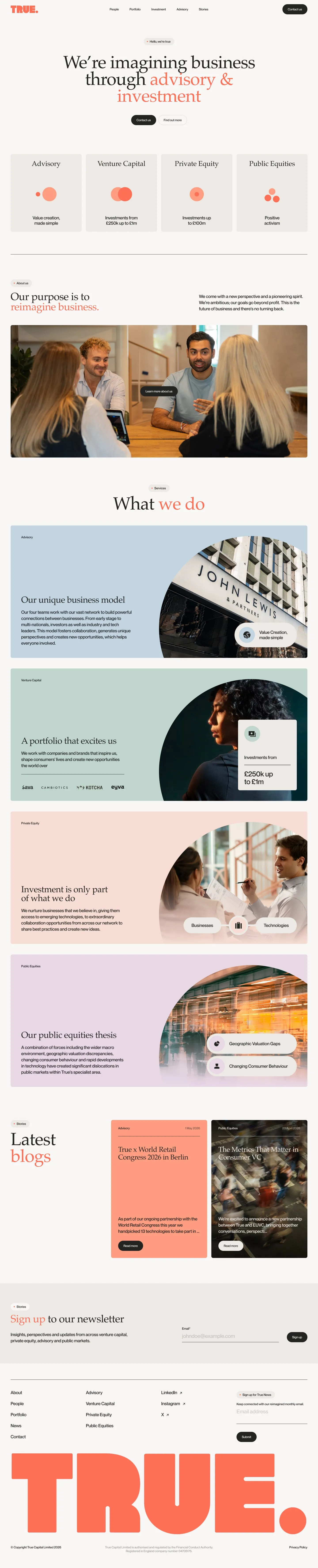 Full homepage design of the True Global website