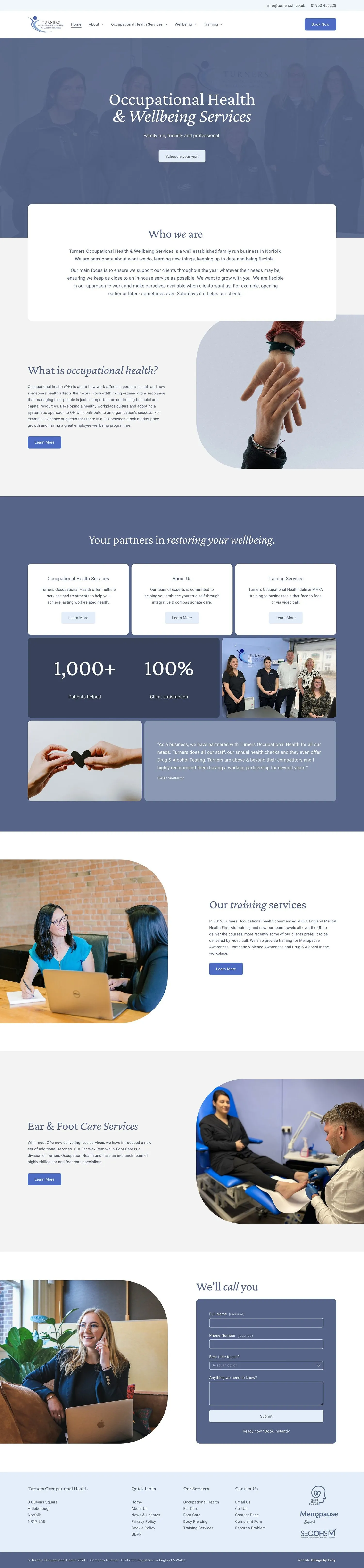 Full homepage design of the Turners Health website