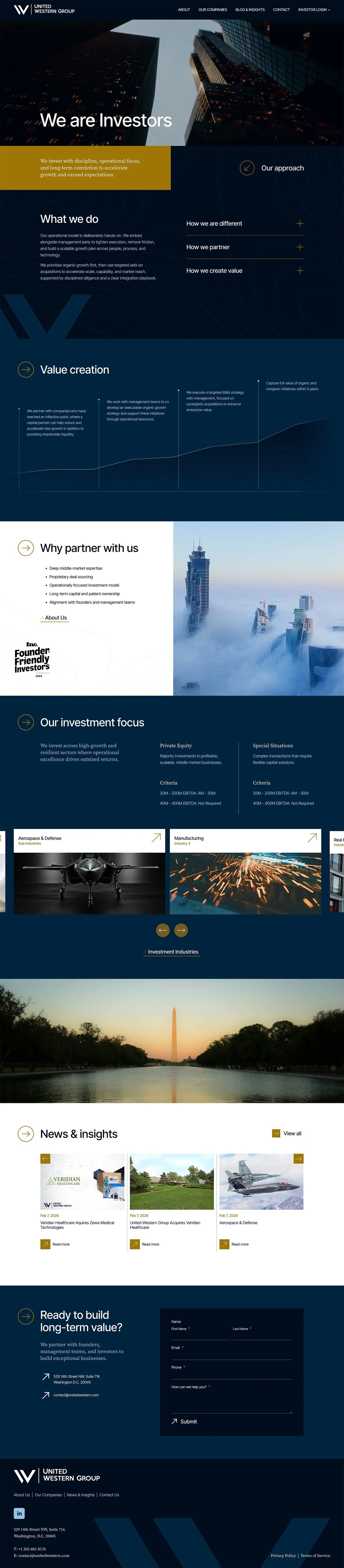 Full homepage design of the United Western Group website