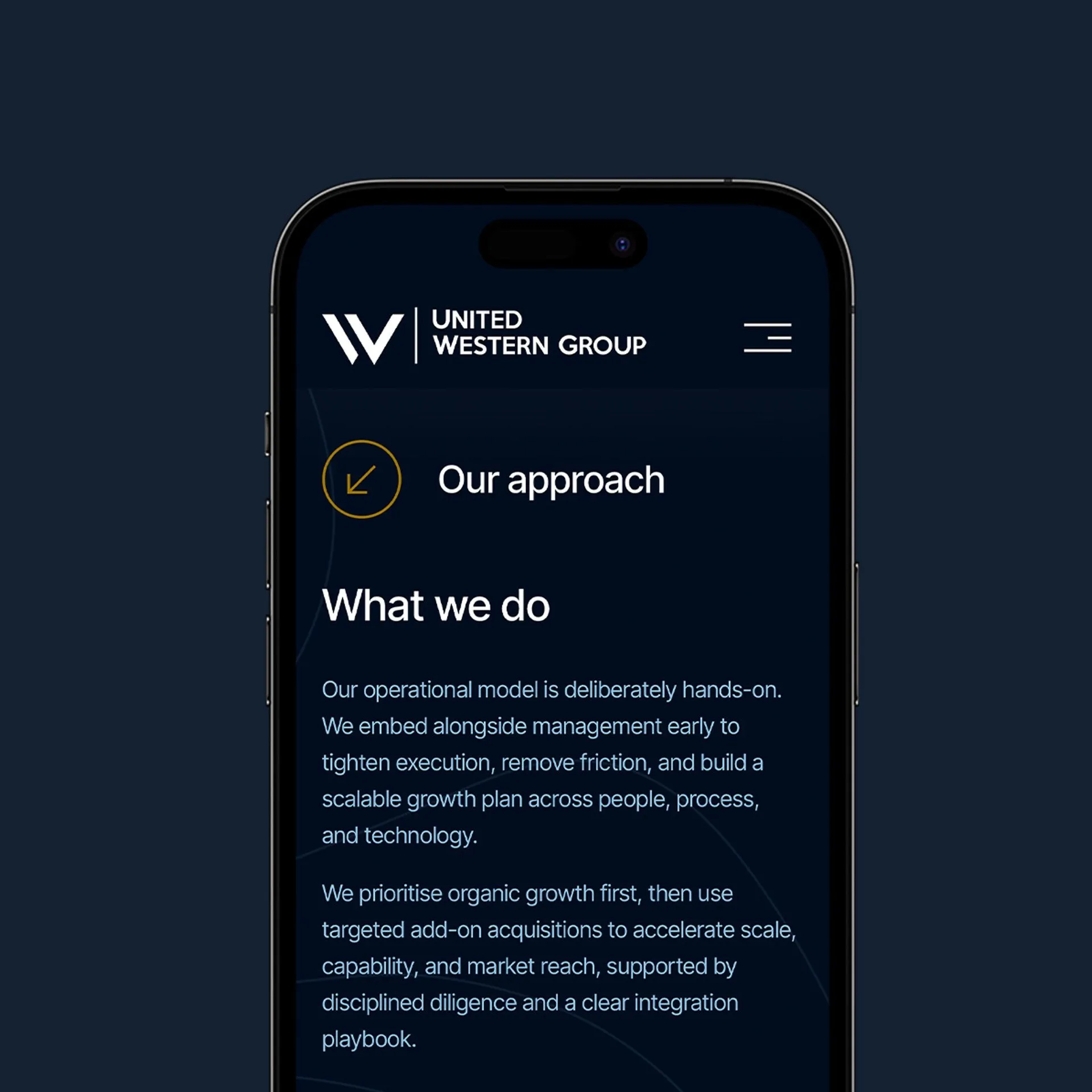 United Western Group website on a phone