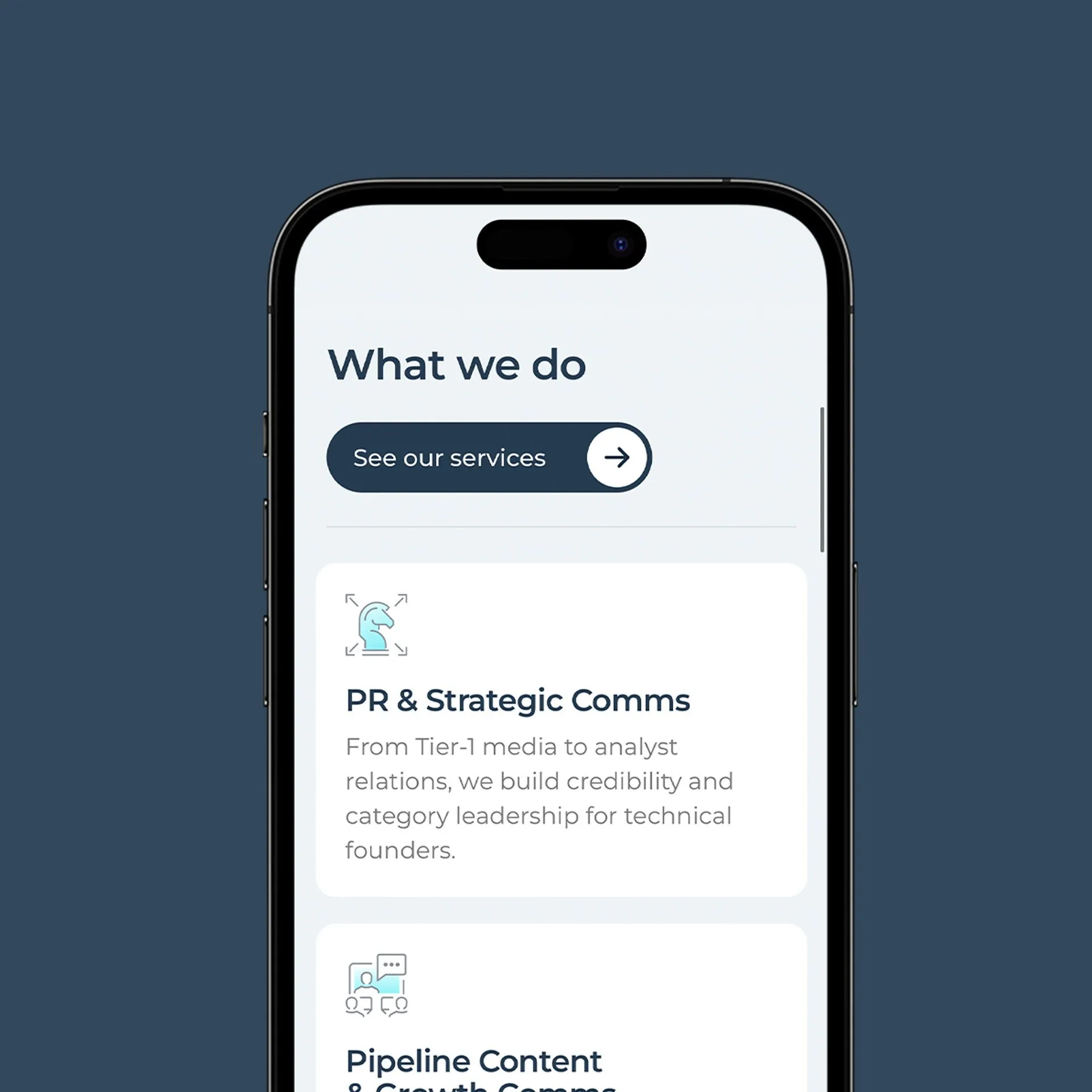 Waters Agency website on a phone